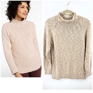 LL Bean Ragg Roll Neck Sweater Womens Size M Oyster Tan Marl Pullover Jumper